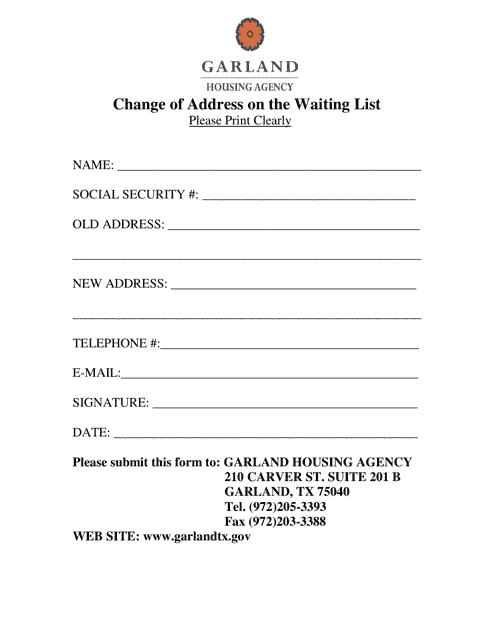 Change of Address on the Waiting List - City of Garland, Texas Download Pdf