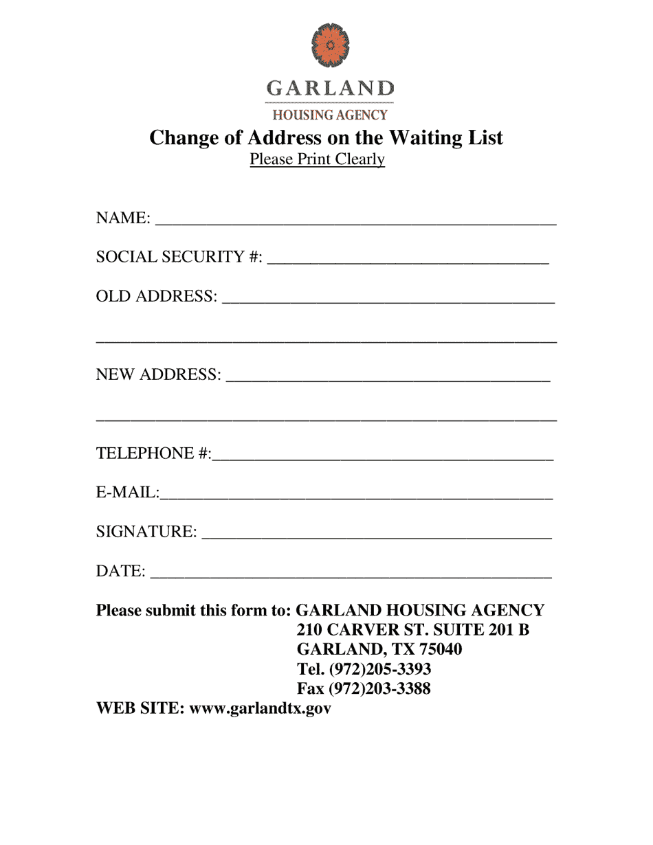 city-of-garland-texas-change-of-address-on-the-waiting-list-fill-out