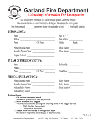 Document preview: Emergency Medical Information Form - City of Garland, Texas
