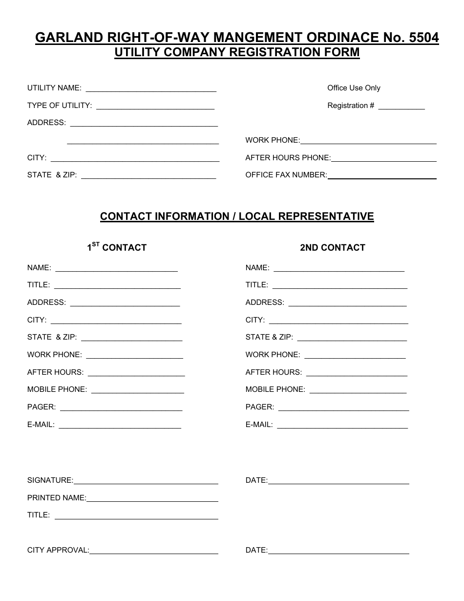 Utility Company Registration Form - City of Garland, Texas, Page 1