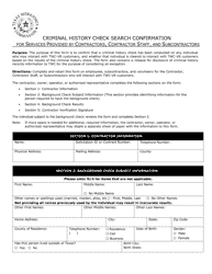 Document preview: Criminal History Check Search Confirmation for Services Provided by Contractors, Contractor Staff, and Subcontractors - Texas