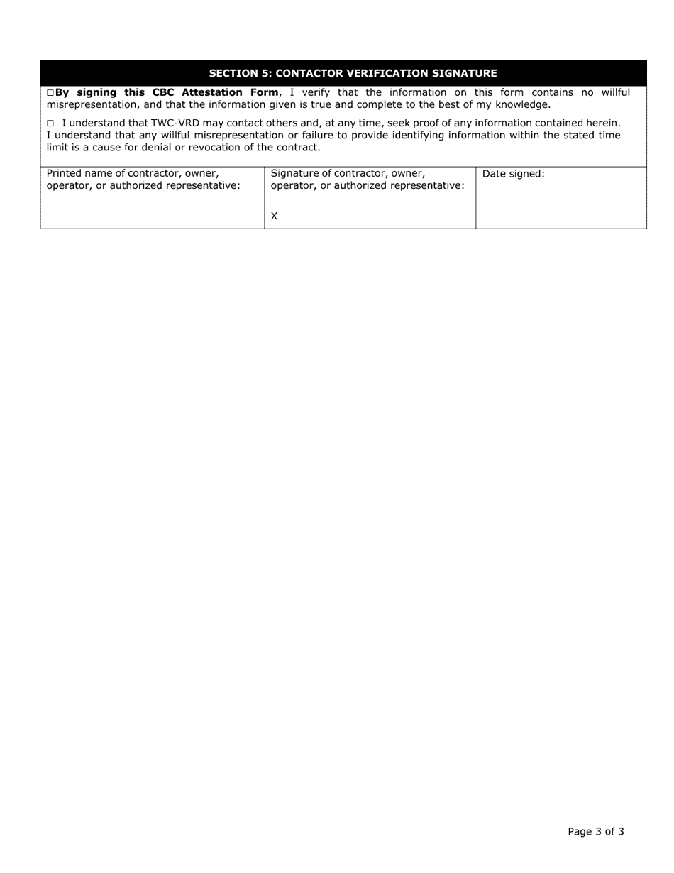 Criminal History Check Search Confirmation for Services Provided by Contractors, Contractor Staff, and Subcontractors - Texas, Page 3