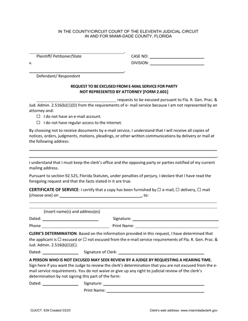 Form 2.601 (CLK/CT.639)  Printable Pdf
