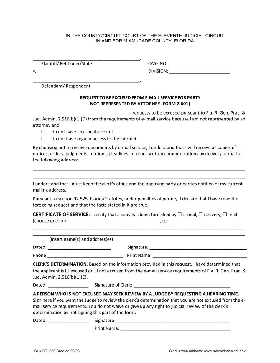 Form 2.601 (CLK/CT.639) - Fill Out, Sign Online and Download Fillable ...