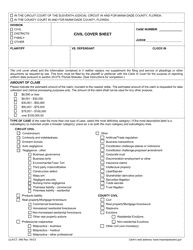Document preview: Form CLK/CT.096 Civil Cover Sheet - Miami-Dade County, Florida