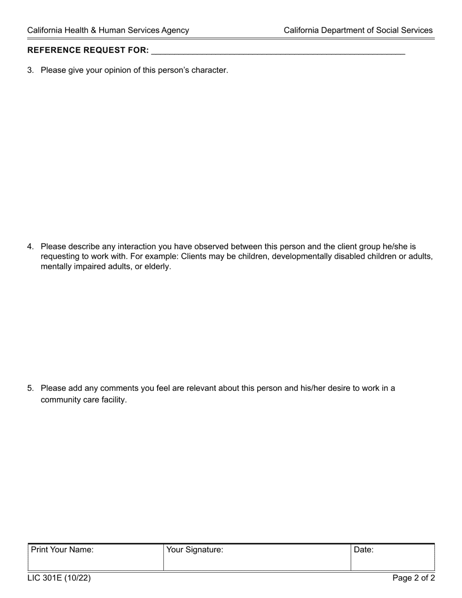 Form LIC301E Reference Request - Exemption - California, Page 2