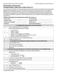 Document preview: Form LIC9239 TRSCF Entrance Checklist - Transitional Shelter Care Facility - California