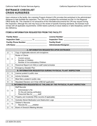 Document preview: Form LIC9239 Entrance Checklist - Crisis Nurseries - California