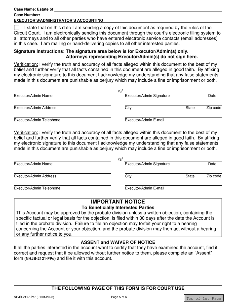 Form NHJB-2117-PE Executors / Administrators Accounting - New Hampshire, Page 5