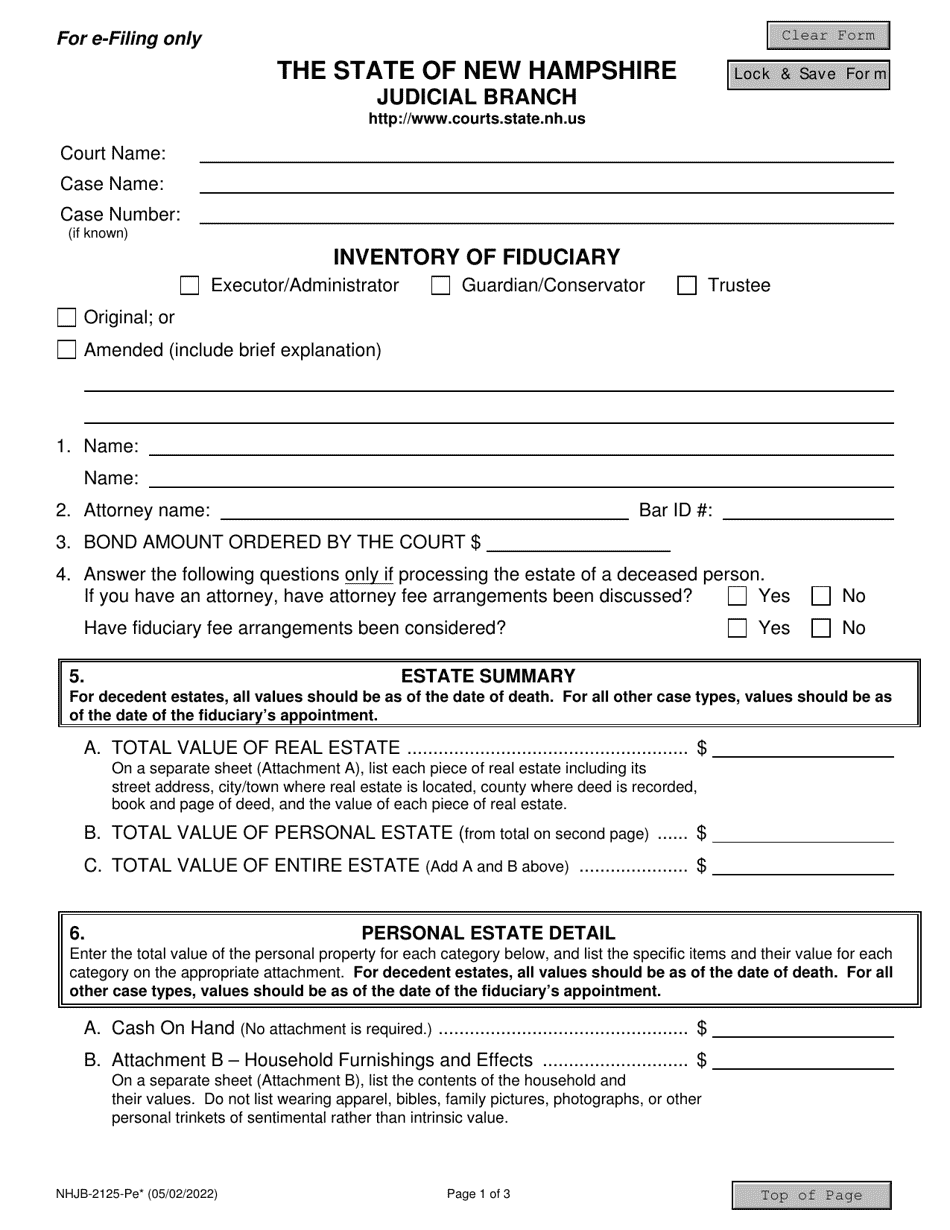 Form NHJB-2125-PE Inventory of Fiduciary - New Hampshire, Page 1