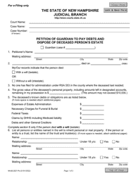 Document preview: Form NHJB-2027-PE Petition of Guardian to Pay Debts and Dispose of Deceased Person's Estate - New Hampshire