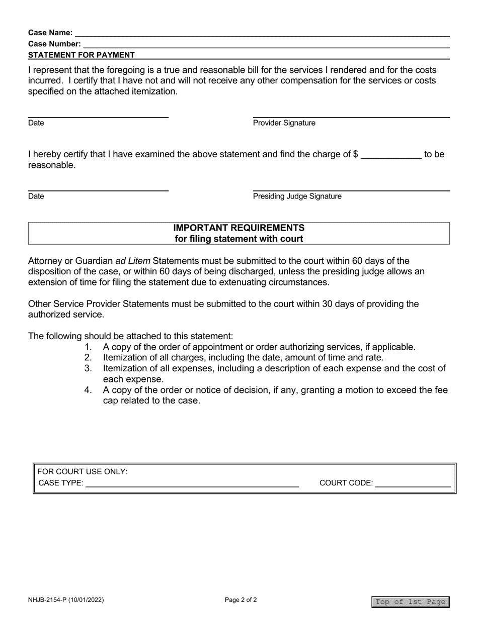 Form NHJB-2154-P Download Fillable PDF or Fill Online Statement for ...