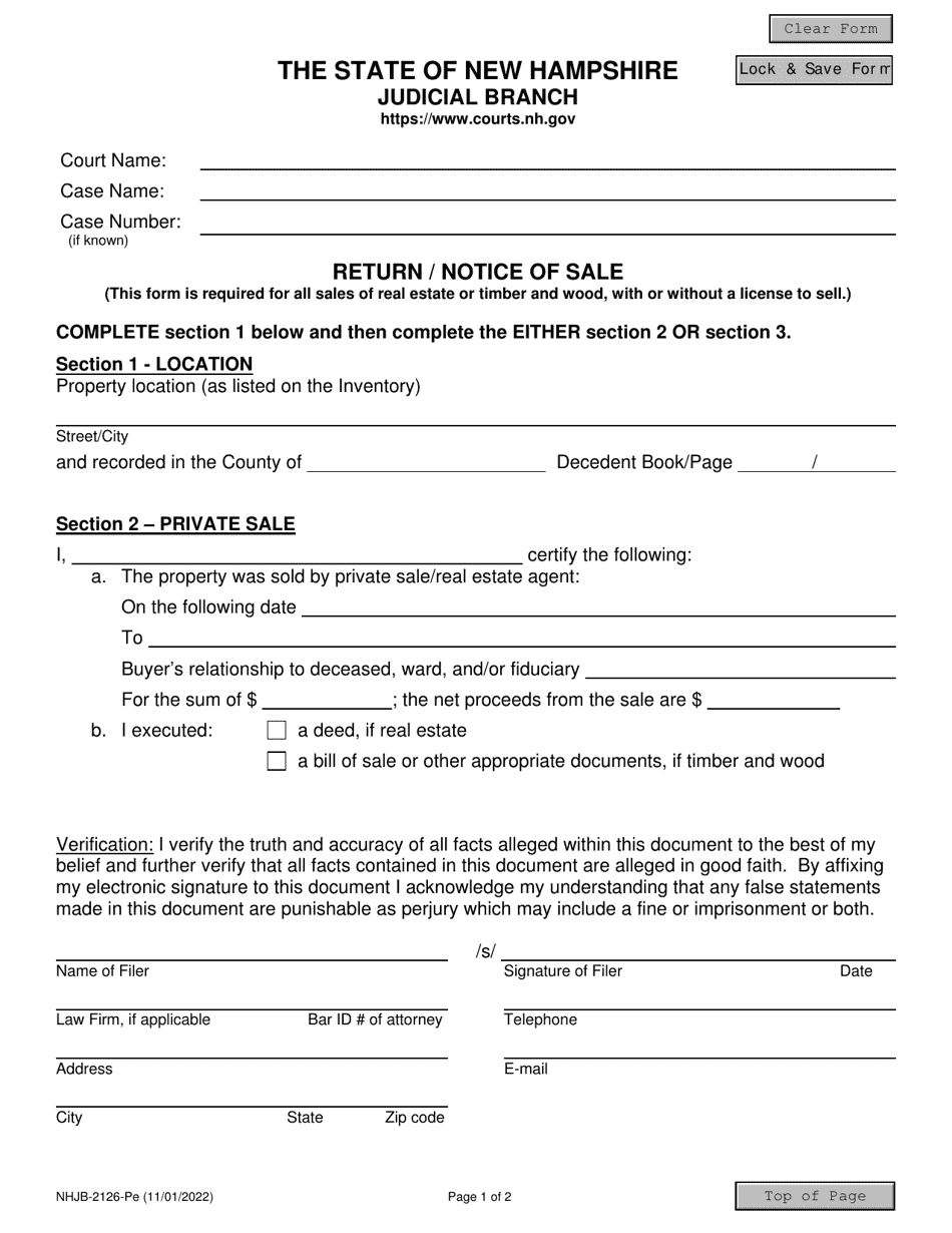 Form NHJB-2126-PE Return / Notice of Sale - New Hampshire, Page 1