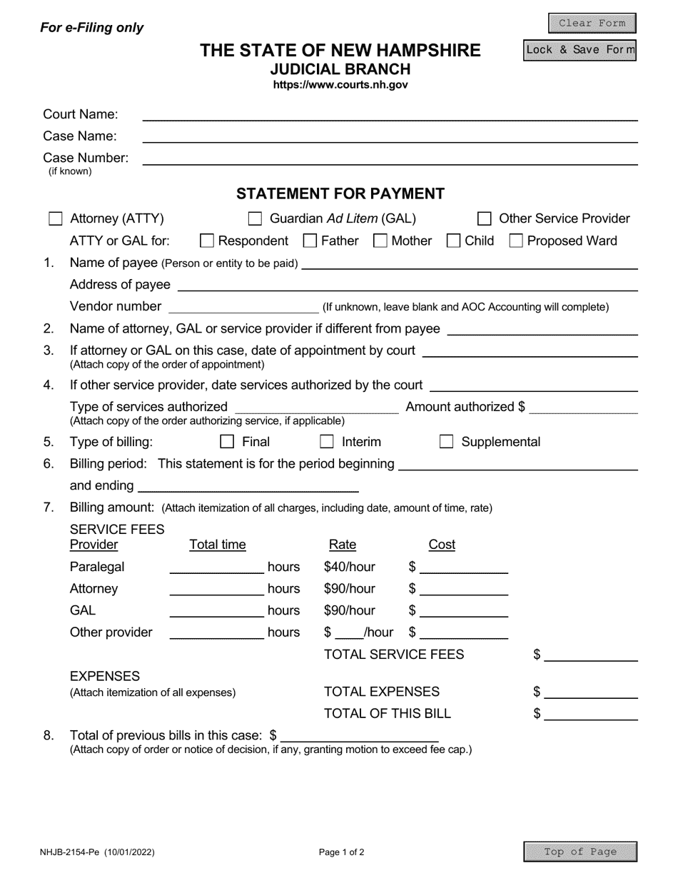 Form NHJB-2154-PE Statement for Payment - New Hampshire, Page 1