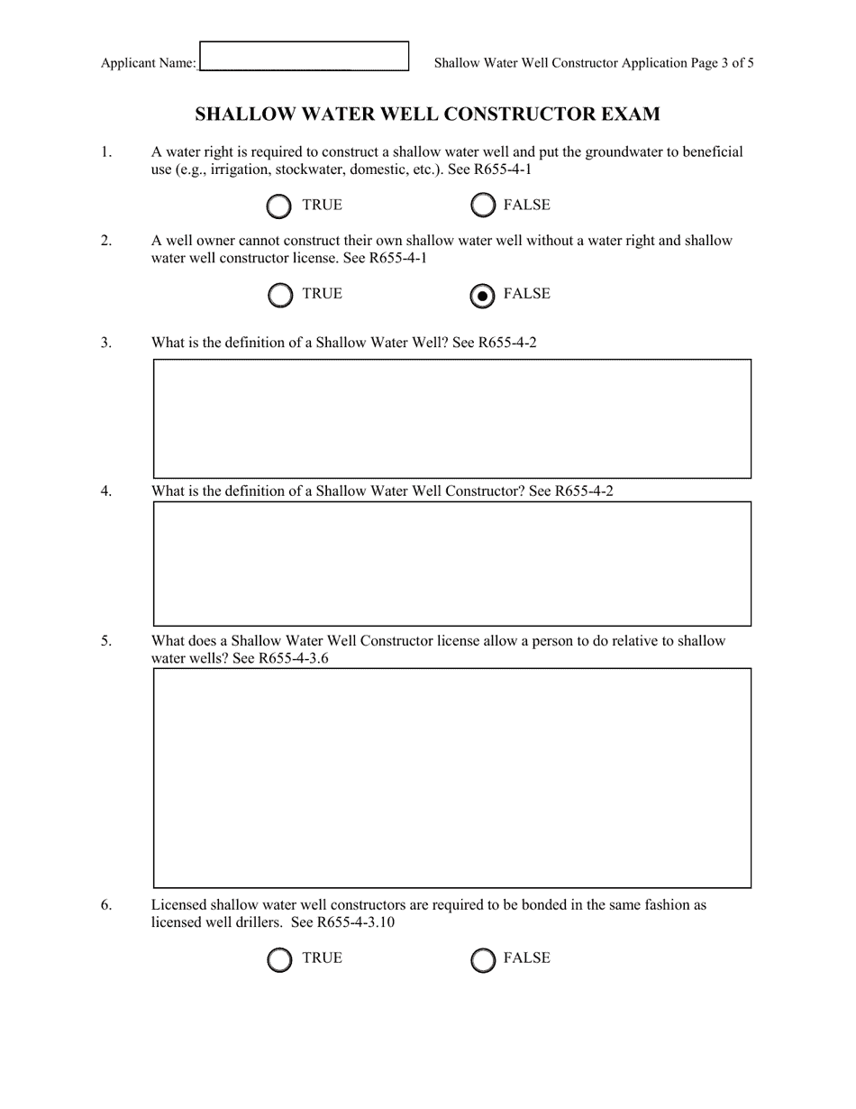 Application for Shallow Water Well Constructor License - Utah, Page 3