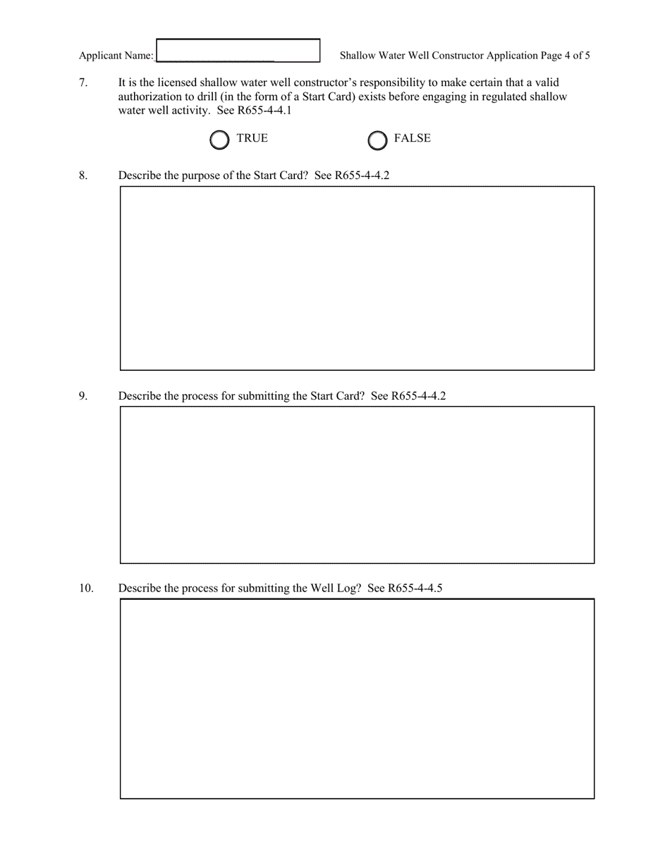 Application for Shallow Water Well Constructor License - Utah, Page 4