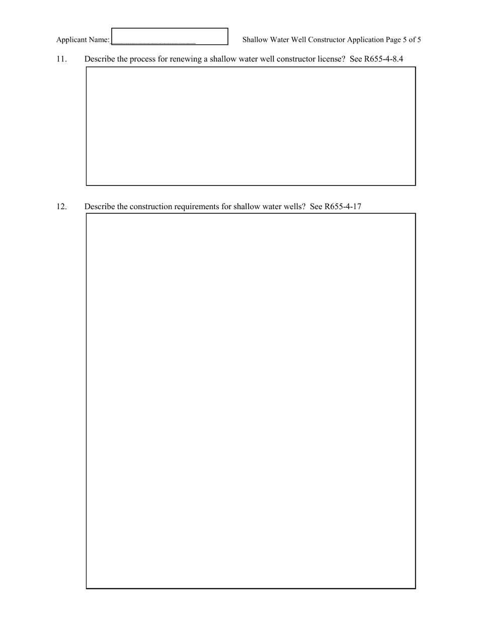 Application for Shallow Water Well Constructor License - Utah, Page 5