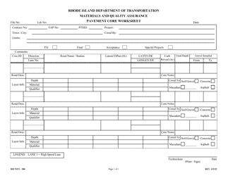 Document preview: Form 388 Wf2 - Pavement Core Worksheet - Rhode Island
