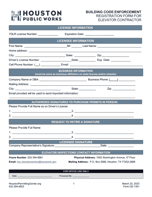 Form CE-1351  Printable Pdf