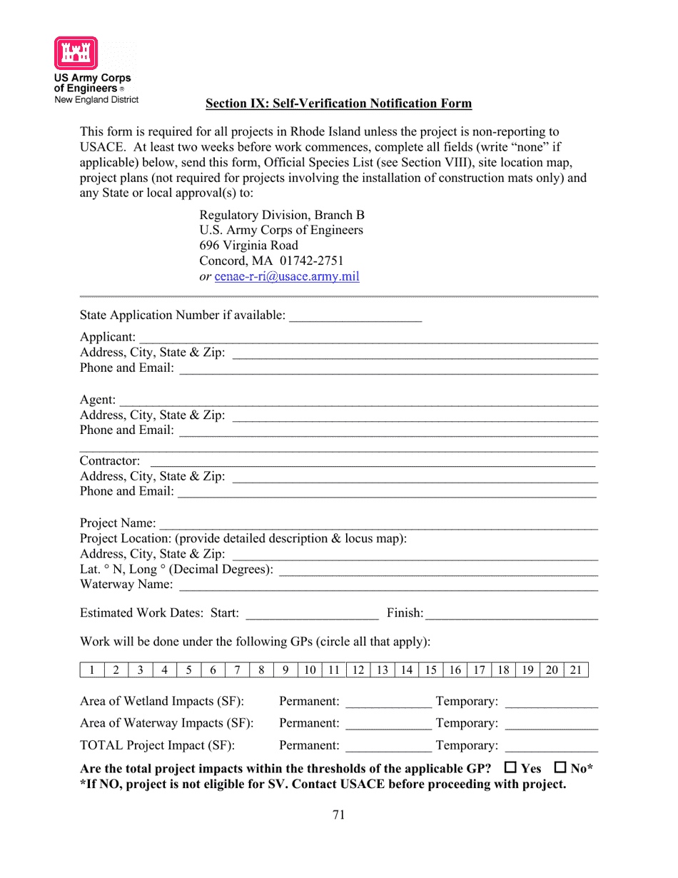 Self-verification - Ridot and Army Corps of Engineers Ri Programmatic General Permit Application Review Checklist - Rhode Island, Page 4