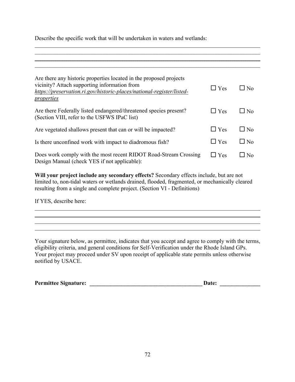 Self-verification - Ridot and Army Corps of Engineers Ri Programmatic General Permit Application Review Checklist - Rhode Island, Page 5