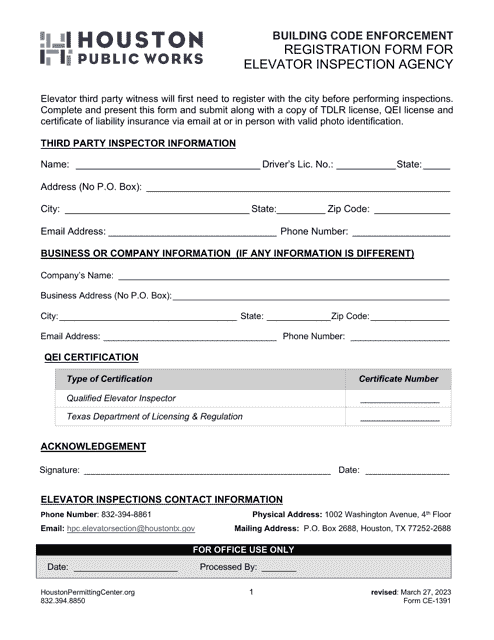 Form CE-1391  Printable Pdf