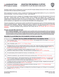 Document preview: Form CE-1353 Houston Fire Marshal's Office Standpipe Plan Review Checklist - City of Houston, Texas