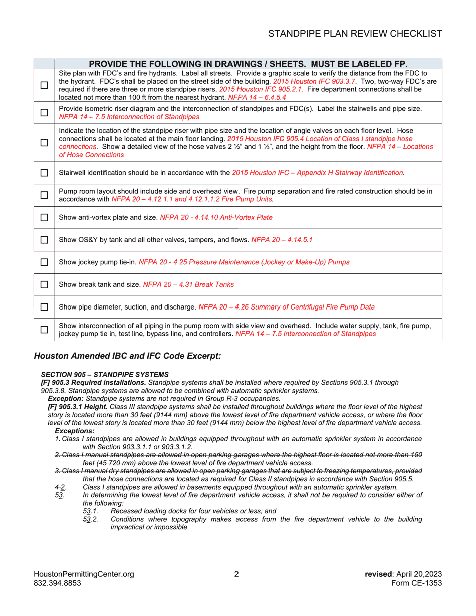 Form CE-1353 Download Fillable PDF or Fill Online Houston Fire Marshal ...