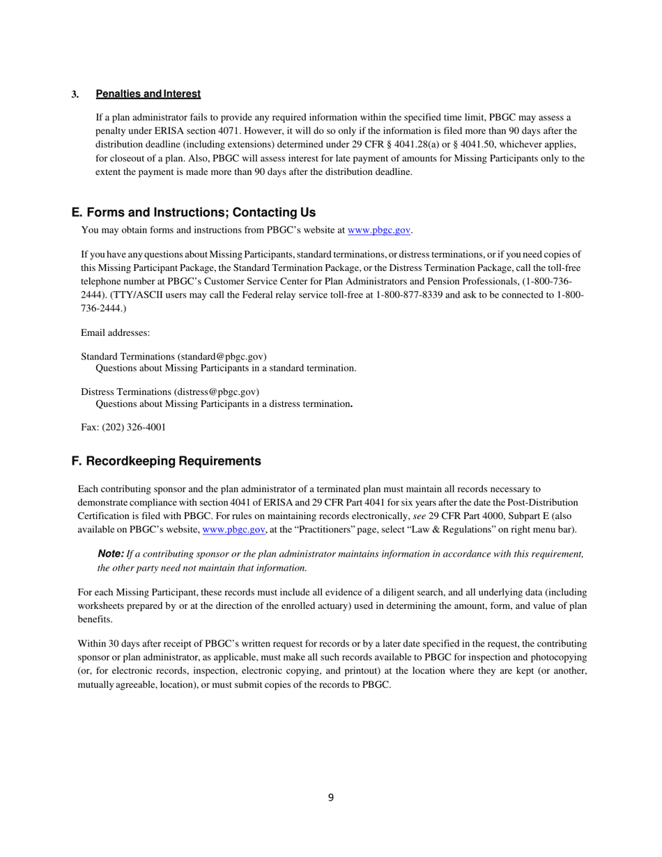 Missing Participants Filing Instructions, Page 9