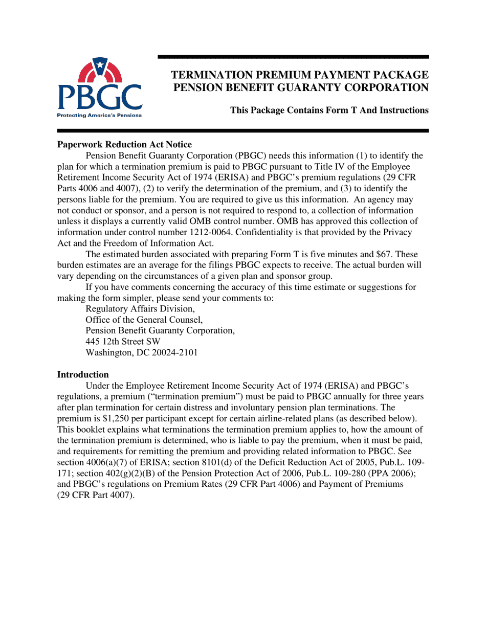 PBGC Form T Termination Premium Declaration, Page 1