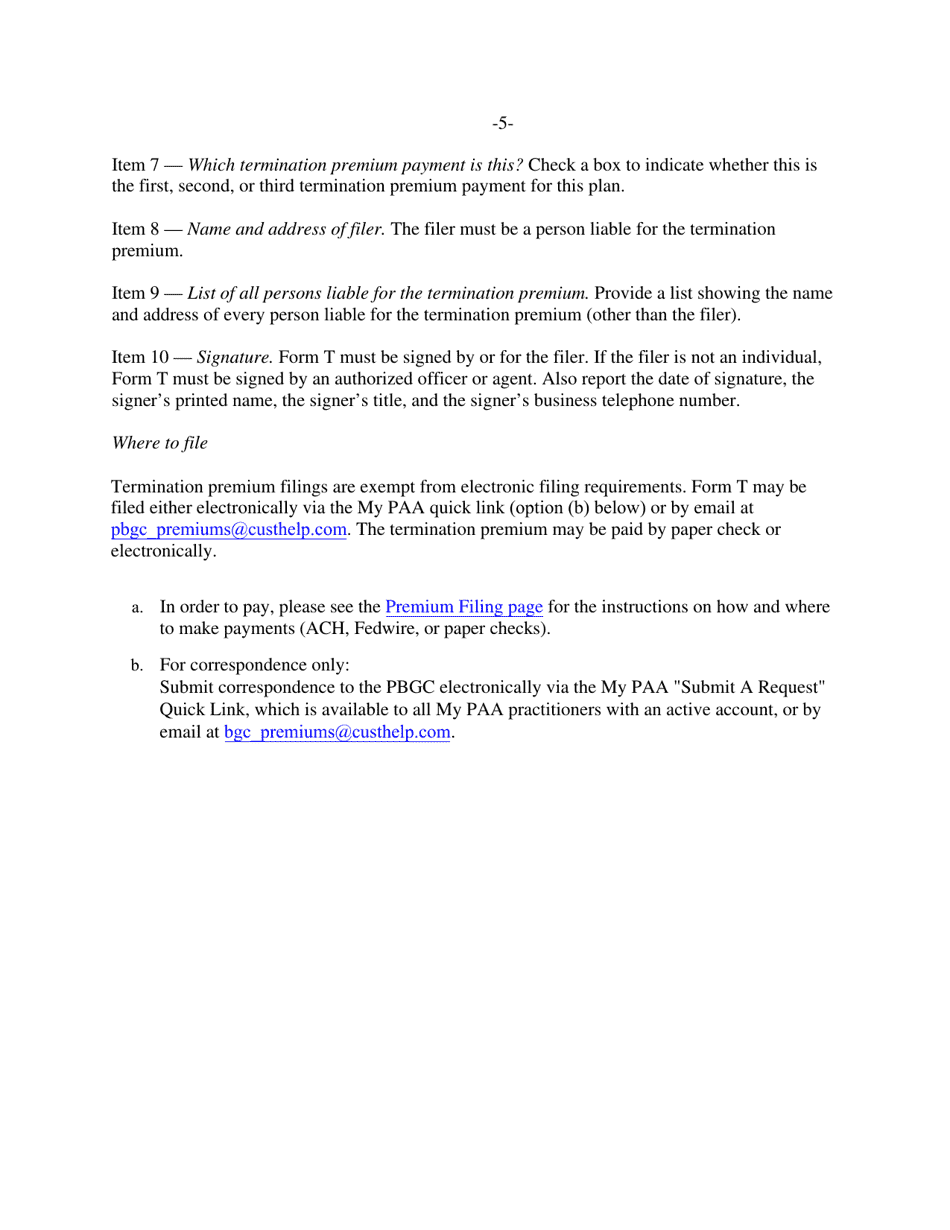 PBGC Form T Termination Premium Declaration, Page 5