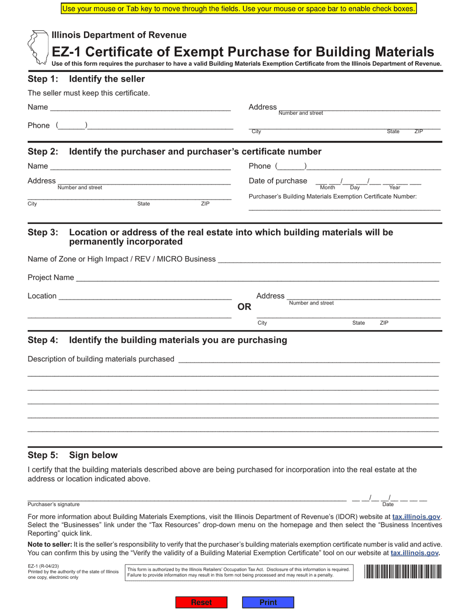 Form ez 1 download fillable pdf or fill online certificate of exempt