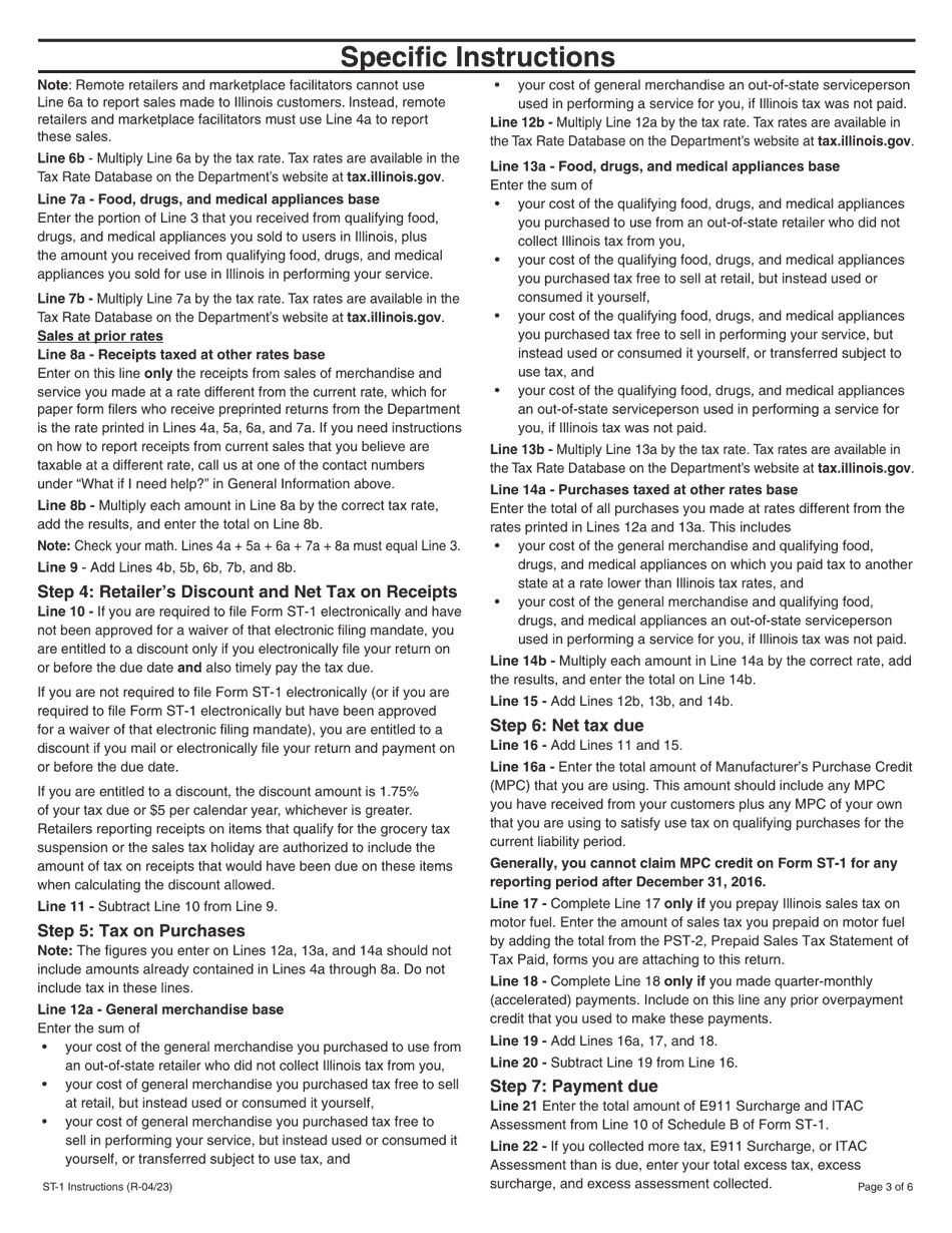 Instructions for Form ST-1, 002 Sales and Use Tax and E911 Surcharge Return - Illinois, Page 3