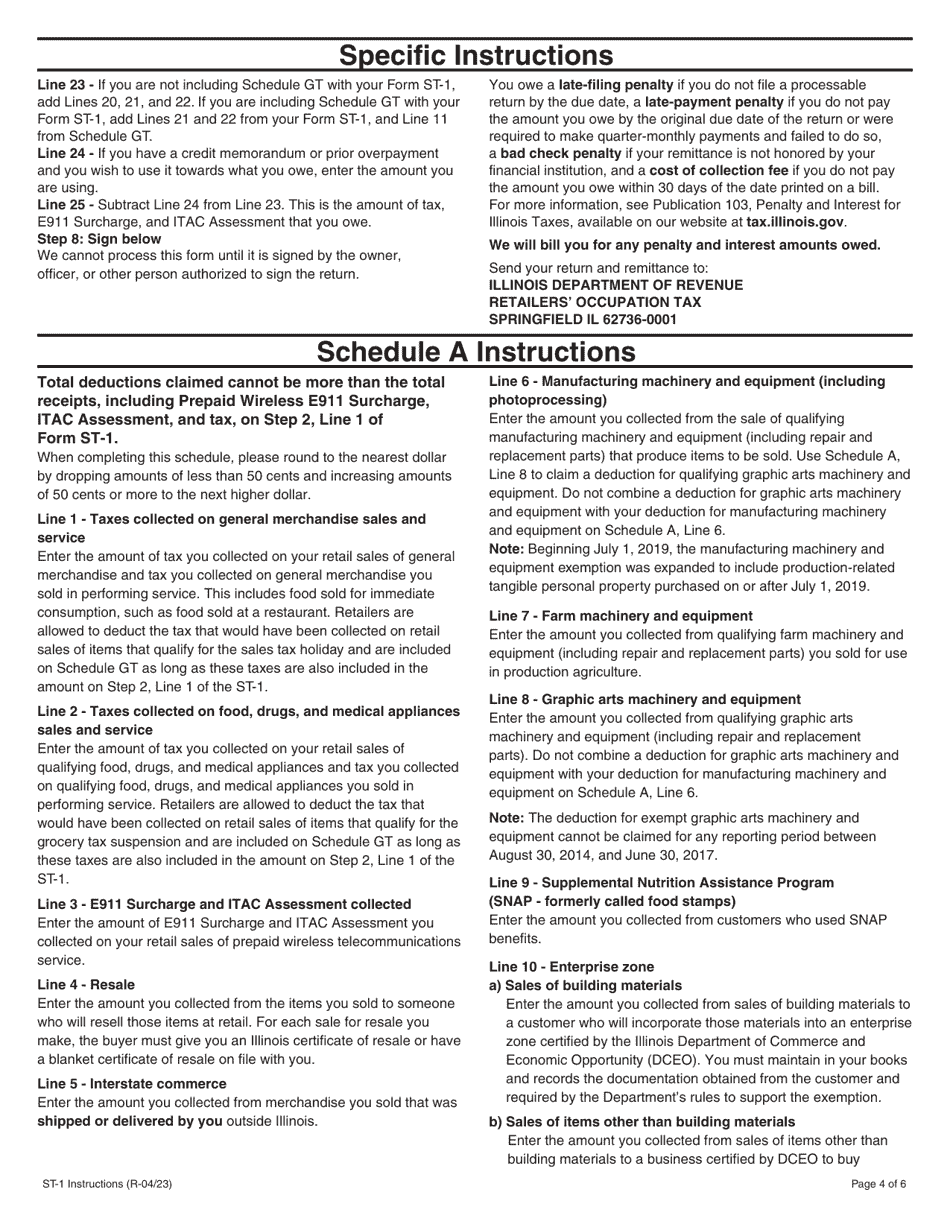 Instructions for Form ST-1, 002 Sales and Use Tax and E911 Surcharge Return - Illinois, Page 4