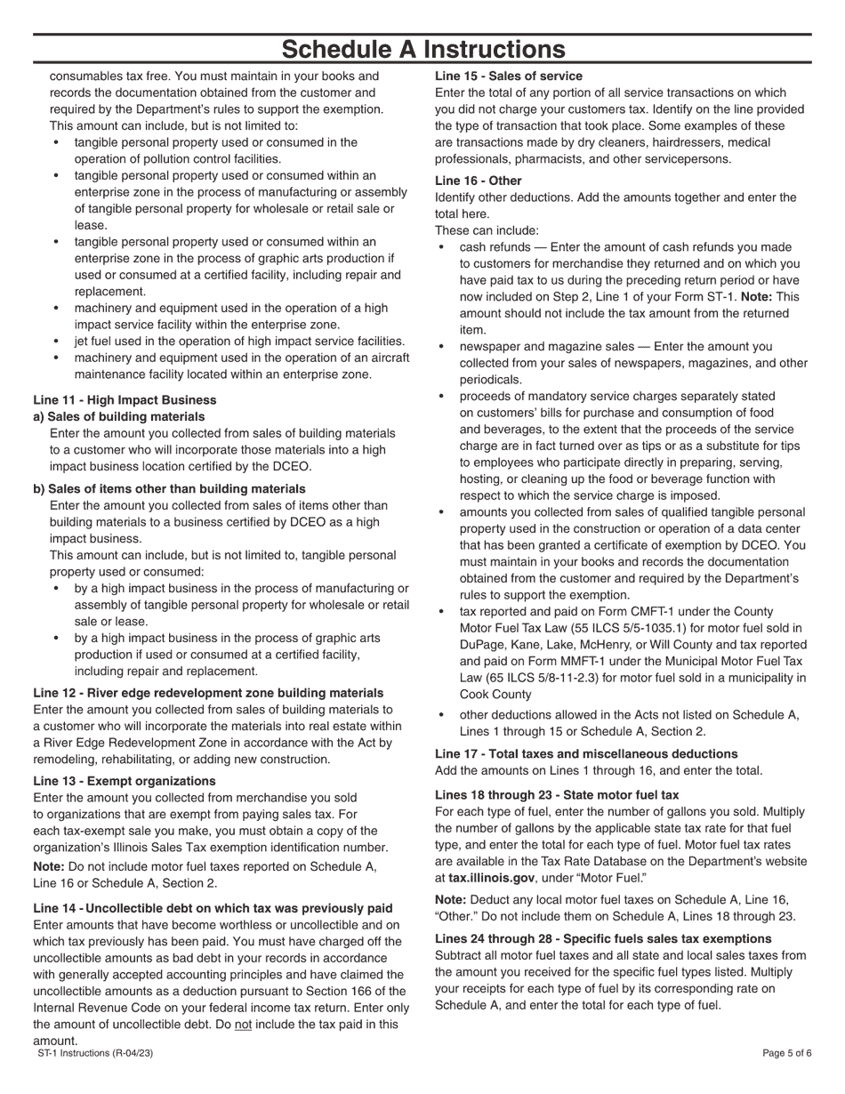 Instructions for Form ST-1, 002 Sales and Use Tax and E911 Surcharge Return - Illinois, Page 5