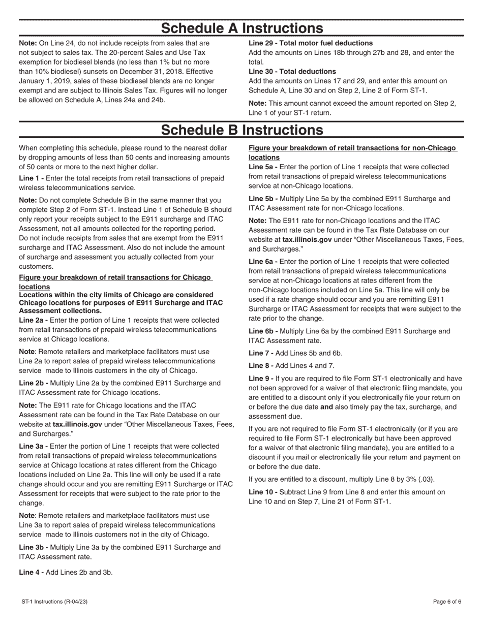 Instructions for Form ST-1, 002 Sales and Use Tax and E911 Surcharge Return - Illinois, Page 6