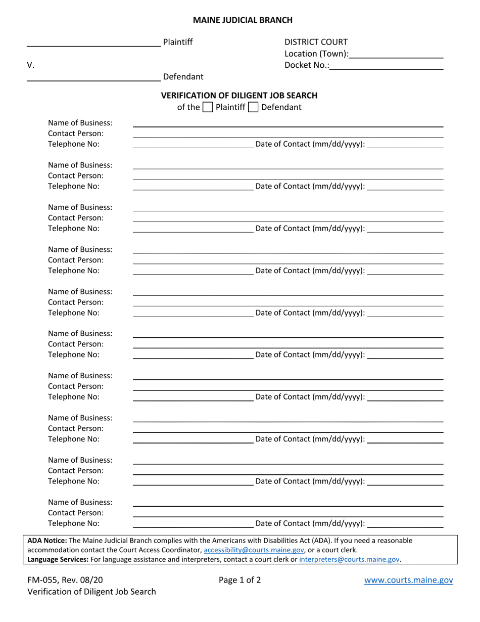 Form FM-055 Download Fillable PDF or Fill Online Verification of ...