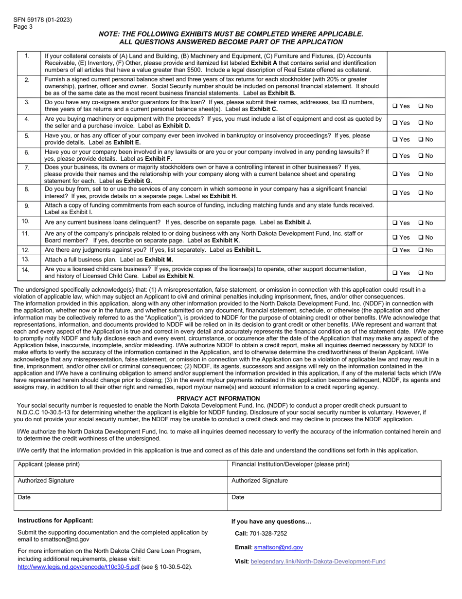 Form SFN59178 North Dakota Development Fund, Inc. Child Care Loan Program Application - North Dakota, Page 3