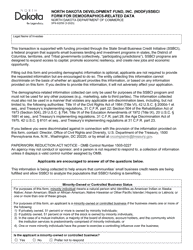 Document preview: Form SFN62259 North Dakota Development Fund, Inc. (Nddf)/Ssbci Form for Demographics-Related Data - North Dakota