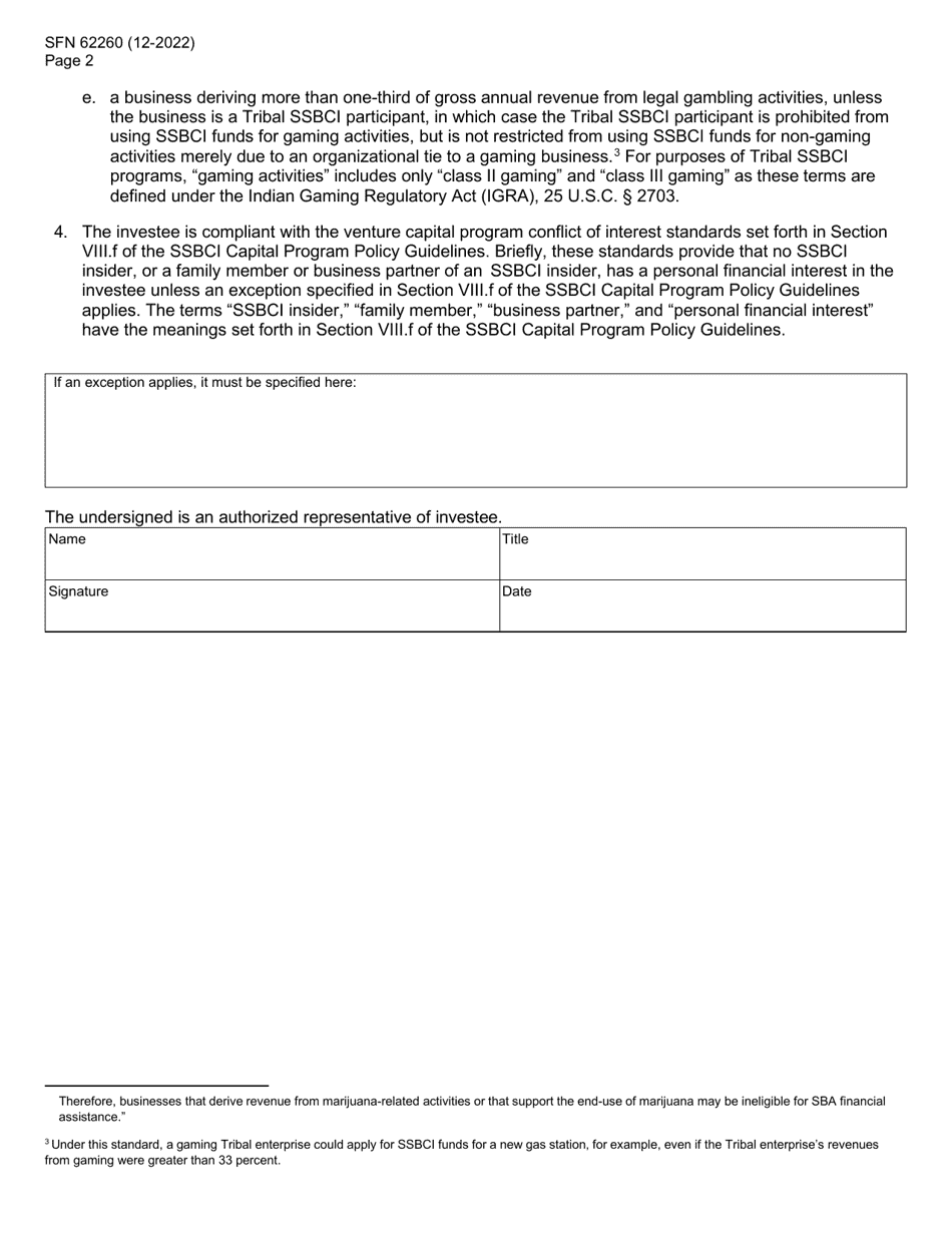 Form SFN62260 North Dakota Development Fund, Inc. (Nddf) / Investee Use of Proceeds and Conflict of Interest Certification - North Dakota, Page 2