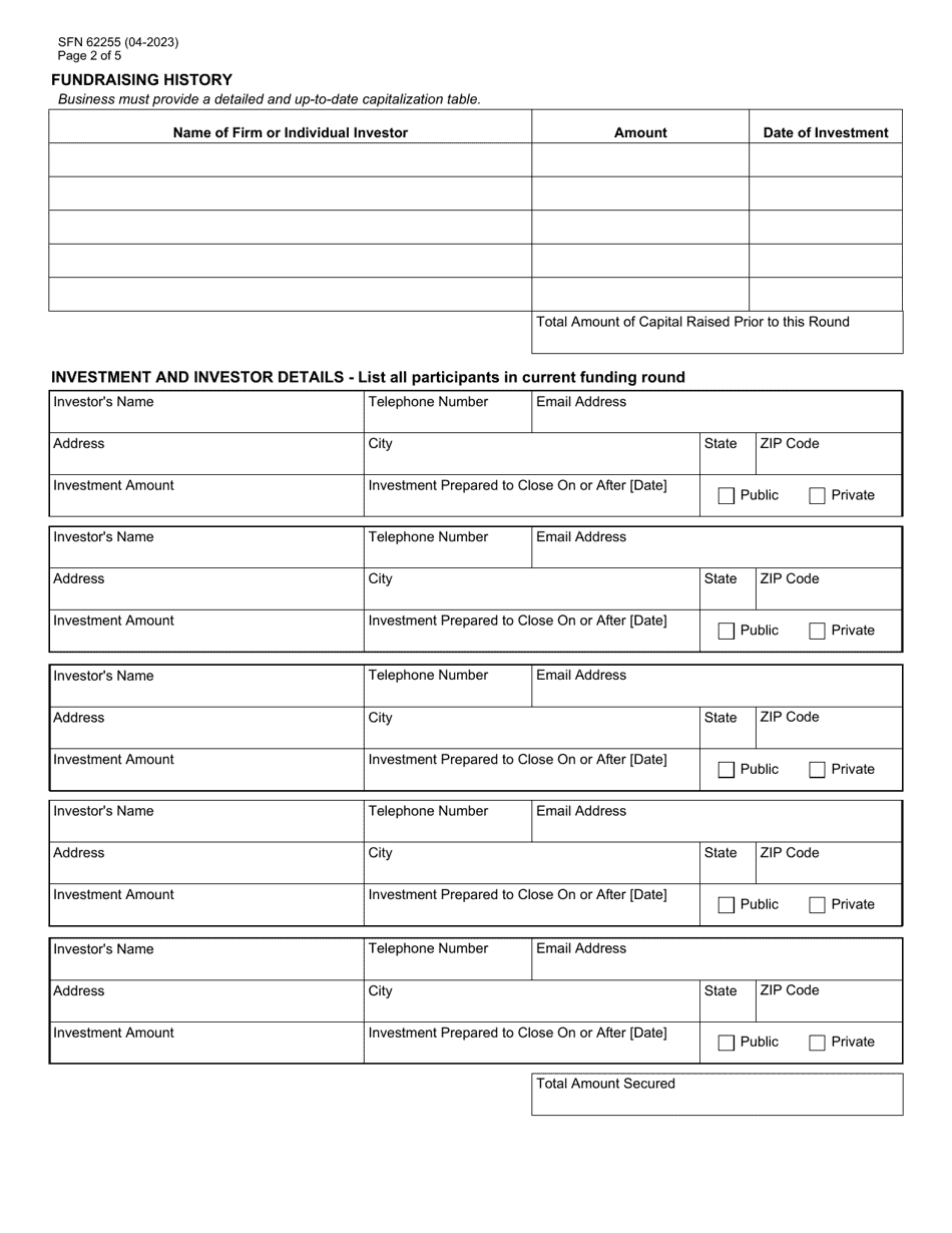 Form SFN62255 North Dakota Development Fund, Inc (Nddf) Angel Match Program of North Dakota (Amp) Application - North Dakota, Page 2