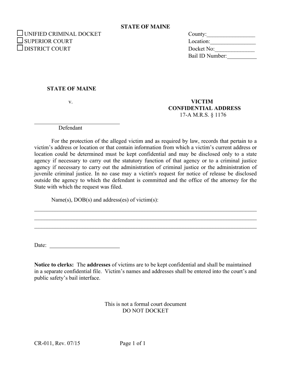 Form CR-011 Victim Confidential Address - Maine, Page 1