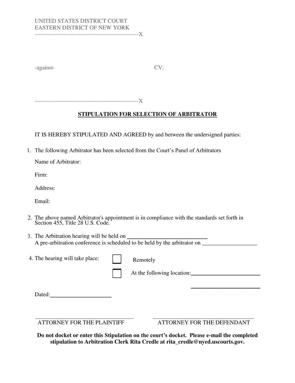 Stipulation for Selection of Arbitrator - New York, Page 1