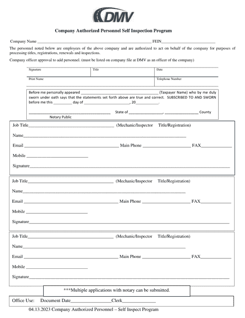 Company Authorized Personnel Self Inspection Program - Delaware Download Pdf