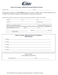 Document preview: Removal of Company Authorized Personnel Self Inspect Program - Delaware