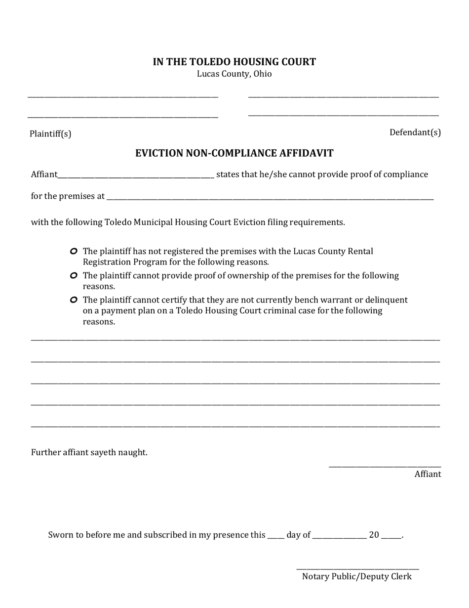 City of Toledo, Ohio Eviction Affidavit Fill Out, Sign Online and Download PDF