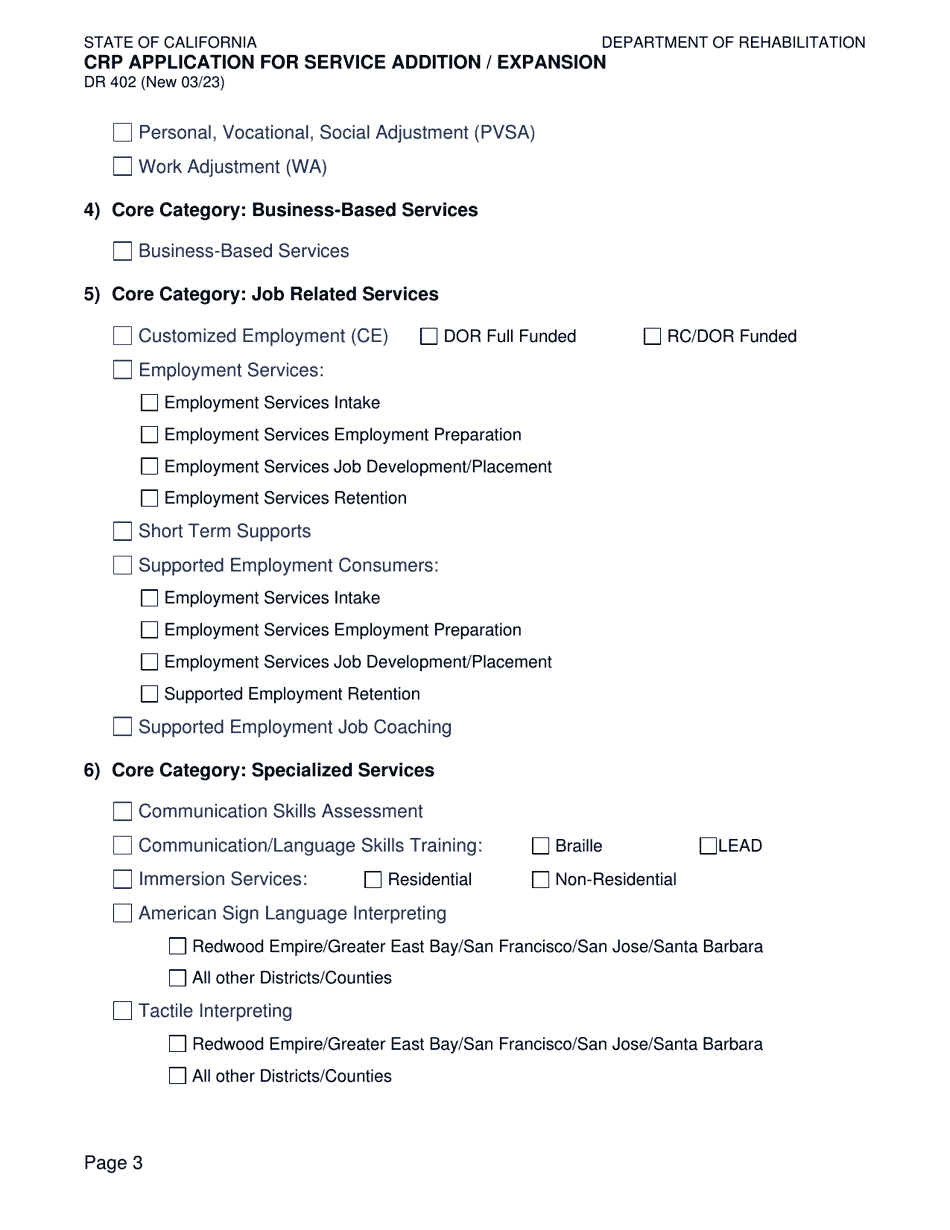 Form DR402 Crp Application for Service Addition / Expansion - California, Page 3