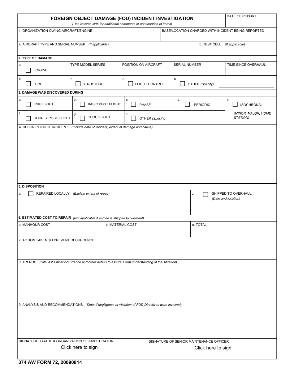 374 Aw Form 72 - Fill Out, Sign Online And Download Fillable Pdf 