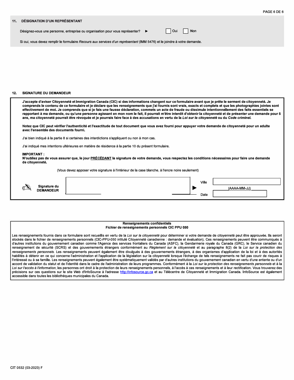 Forme CIT0532 Demande De Citoyennete Canadienne - Adultes - Forces Armees Canadiennes En Vertu Du Paragraphe 5(1) - Canada (French), Page 6
