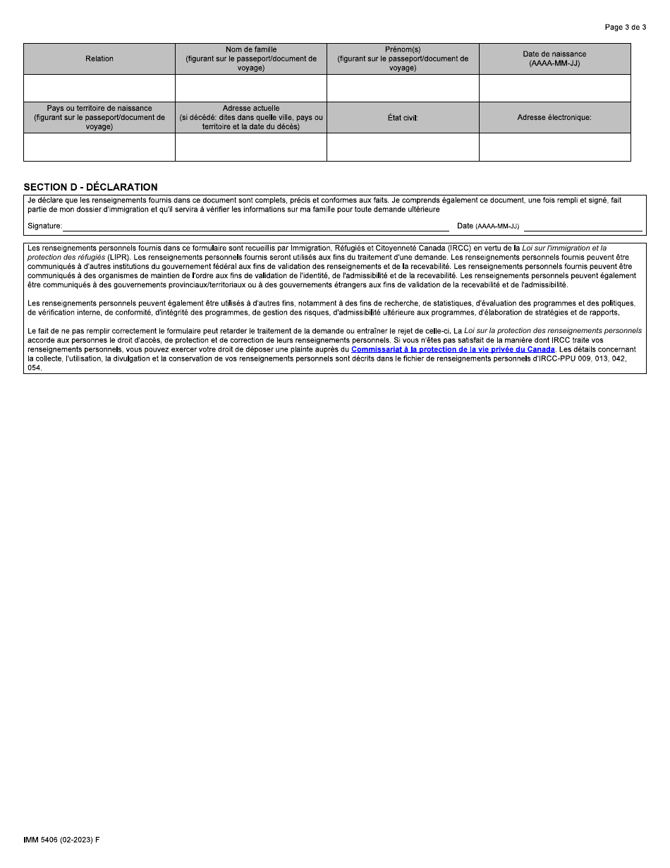 Forme IMM5406 Renseignements Additionnels Sur La Famille - Canada (French), Page 3